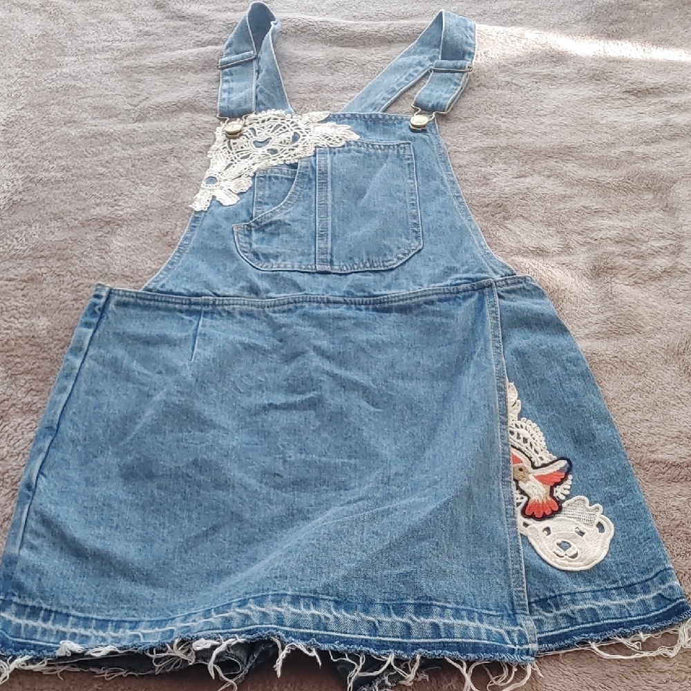 Teenie Weenie Denim Shirt/Skort Coveralls With Lace Applique